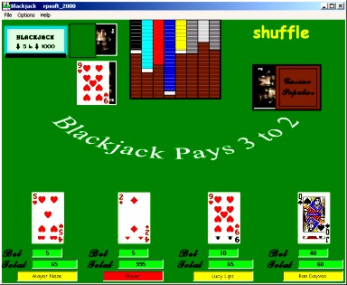 screen picture of blackjack software card game