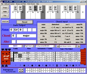 bass guitar chord usage of the musicord software program
